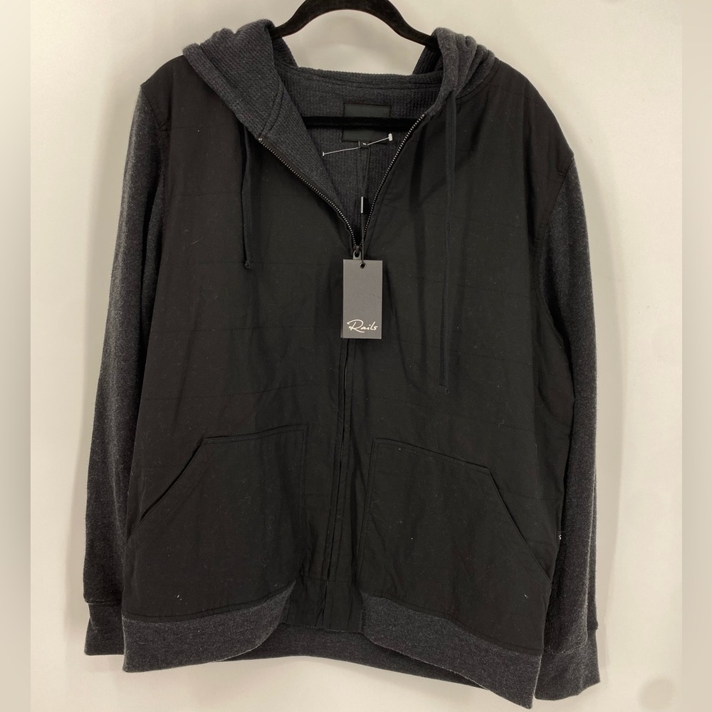 Rails Merle Mixed-Media Zip Hoodie in Faded Black • NWT • Size XL